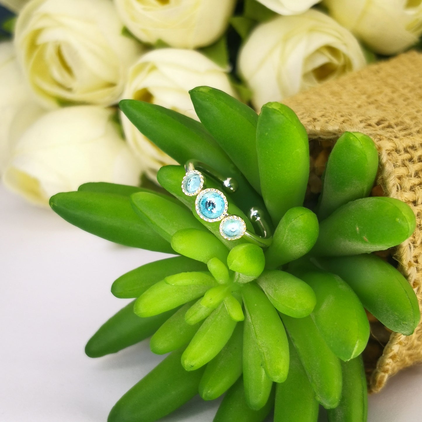 bague argent et cristal bleu clair