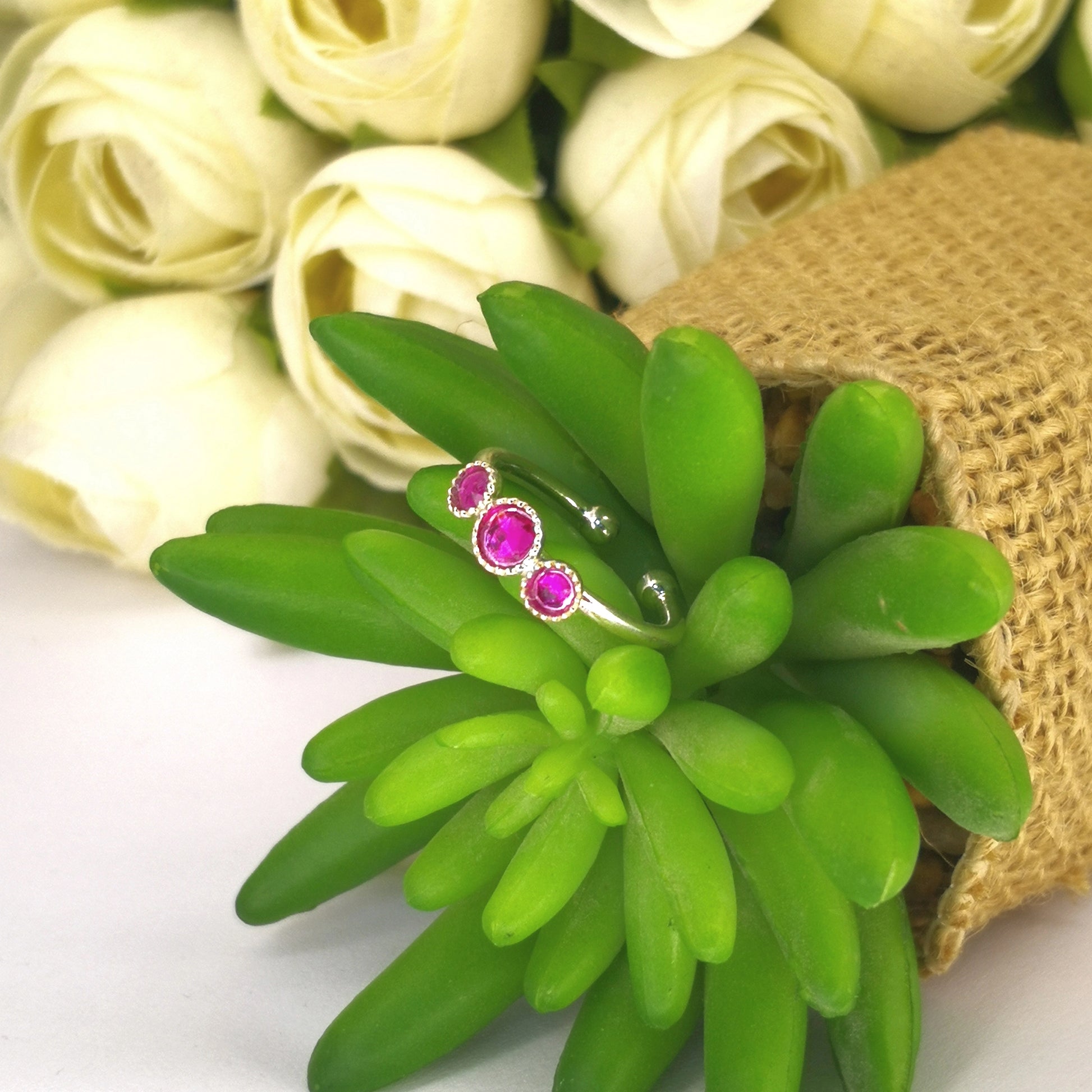 bague argent massif et cristal rose