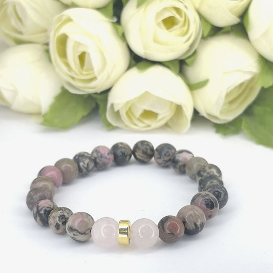 Bracelet Rhodonite & Quartz Rose